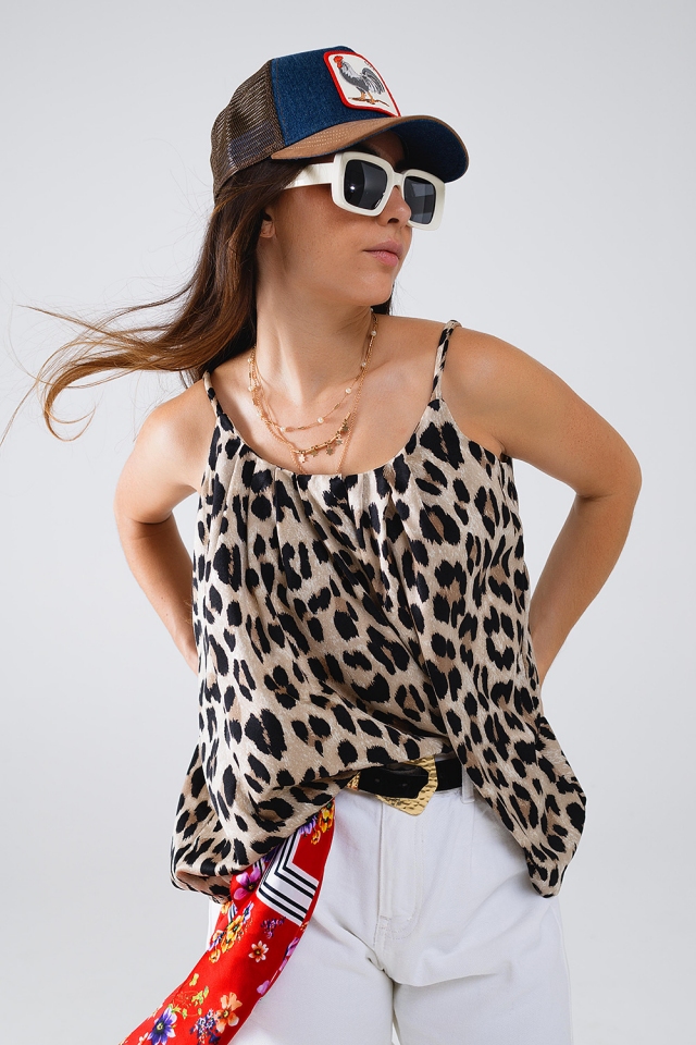Cami Top relajado con estampado de leopardo