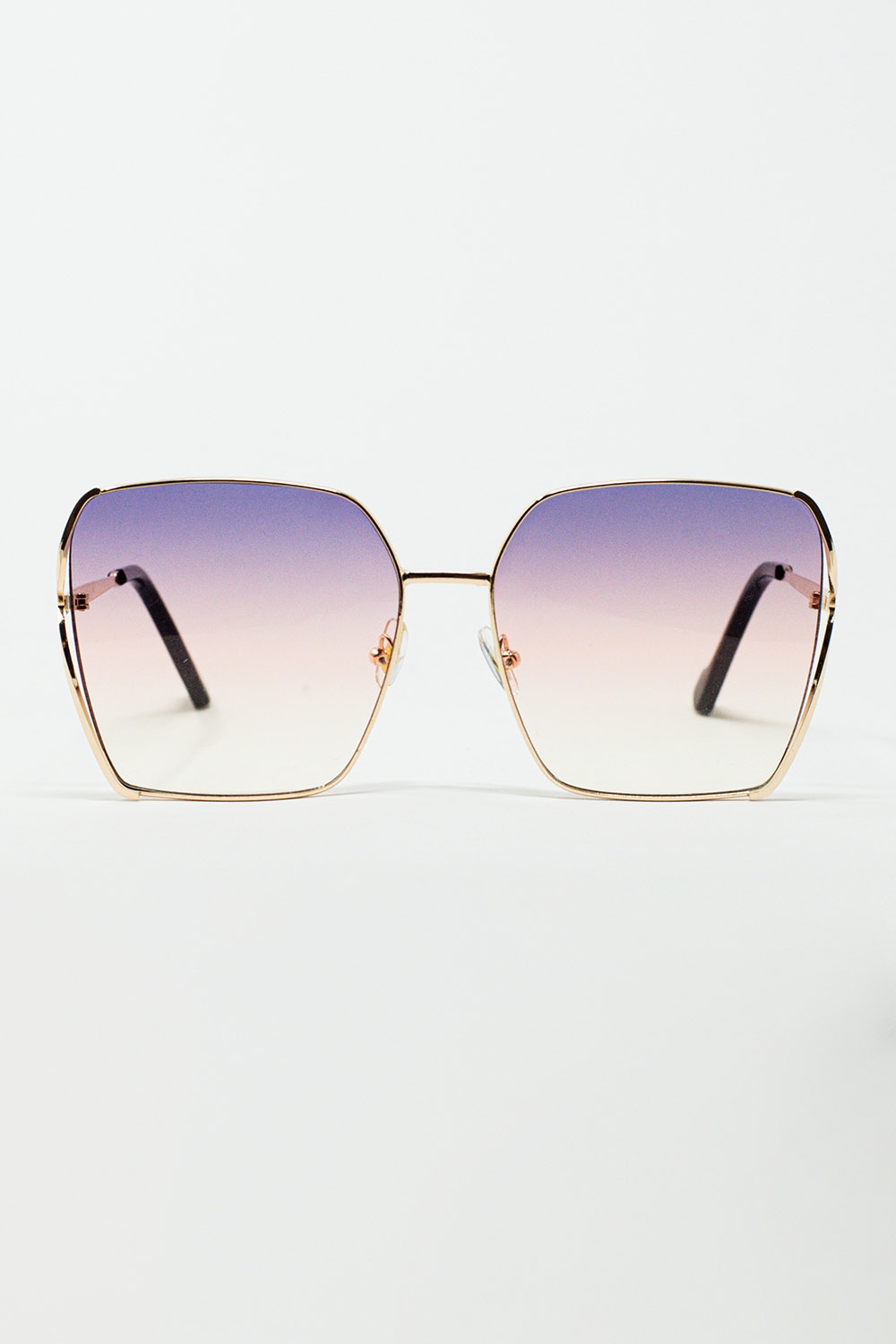 Gafas de sol cuadradas oversize de metal con lentes degradadas moradas