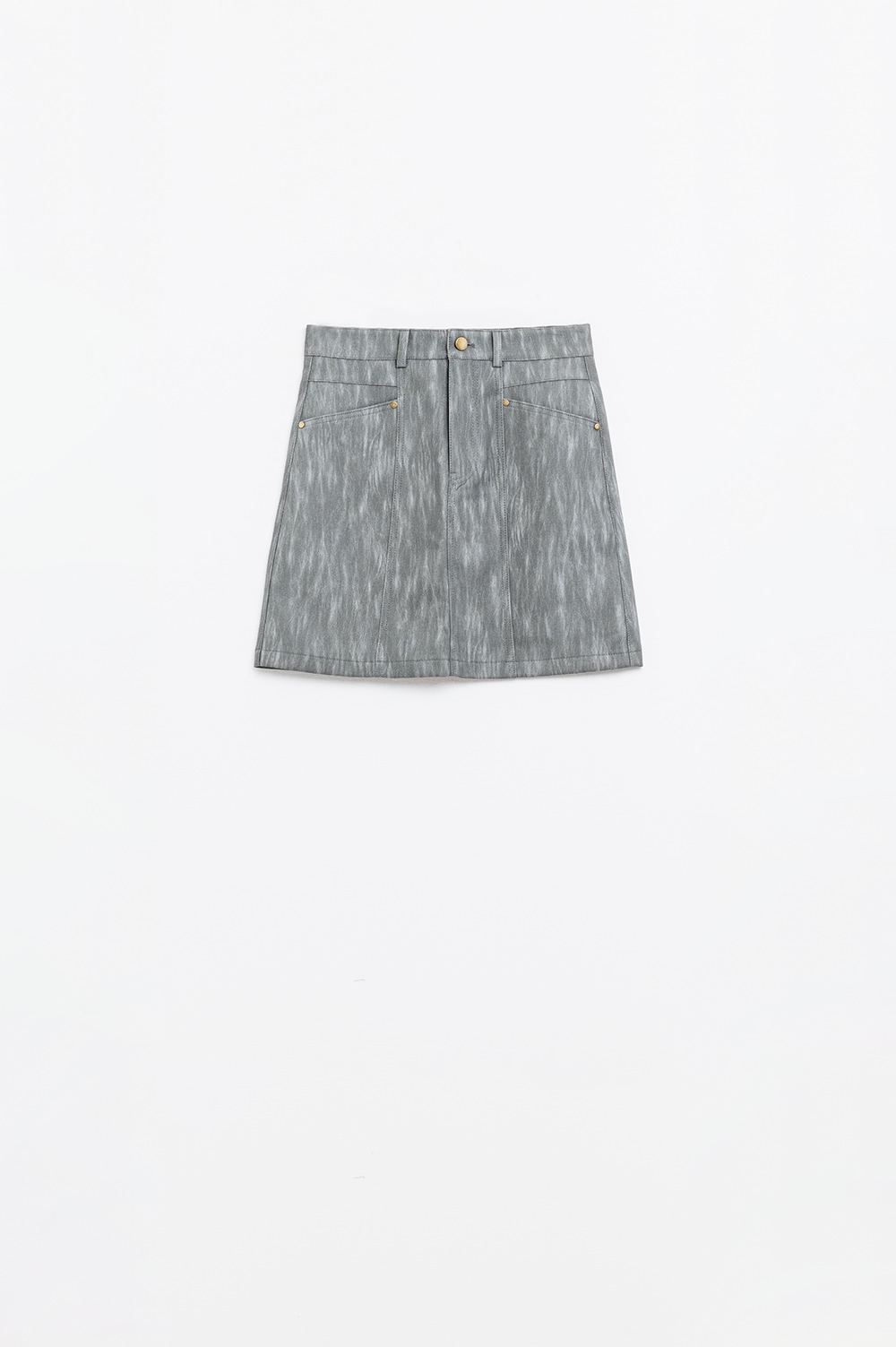 minifalda recta de polipiel gris con bolsillos minifalda recta de polipiel gris con bolsillos