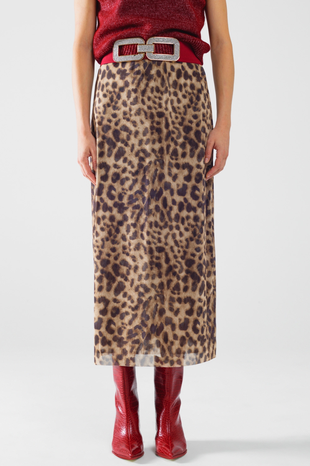 falda larga bodycon midi de leopardo transparente falda larga bodycon midi de leopardo transparente