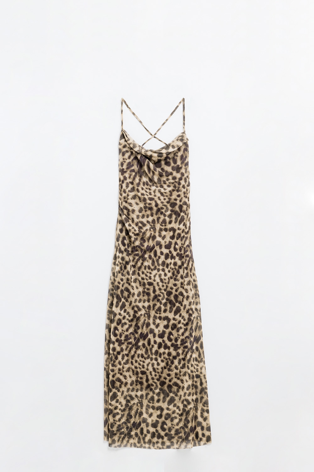 Vestido de tirantes de leopardo en tejido de malla